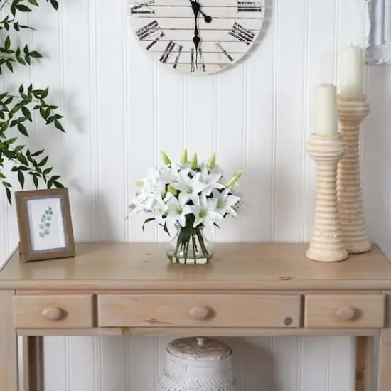 13.5" White Lily Arrangement with Glass Vase {3}