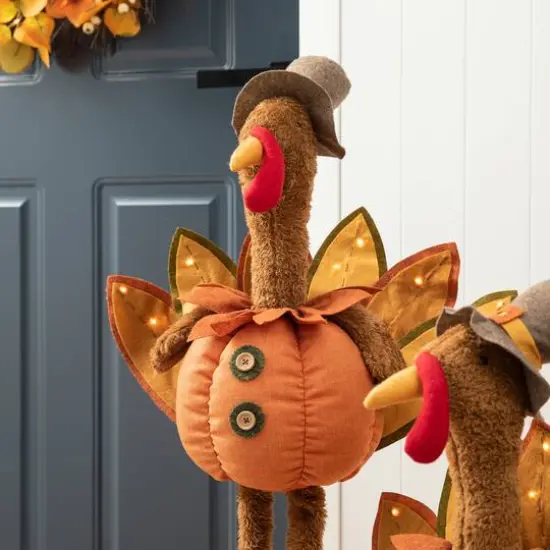 Glitzhome&reg; Lighted Fabric Turkey Standing D&eacute;cor with Telescoping Legs & Timer {11}