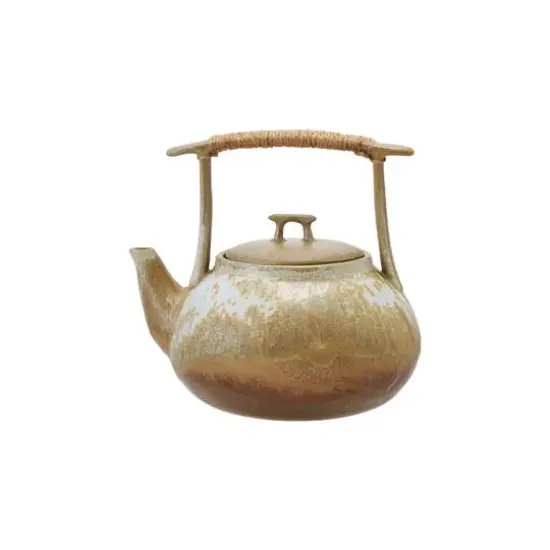 Hello Honey 1.5-Quart Stoneware Teapot with Jute Wrapped Handle with Reactive Glaze, Green {3}