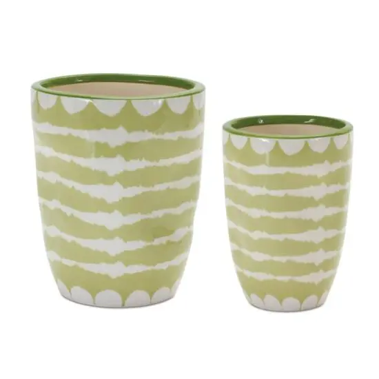 Green Striped Dolomite Vase Planter Set {3}