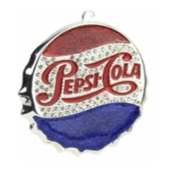 3" Sequined & Glitter Blue & Red "PEPSI COLA" Bottle Cap Logo Christmas Ornament {6}