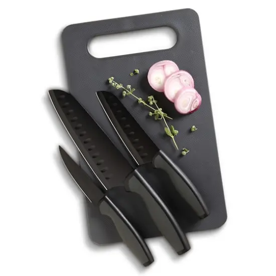 Oster Slice Craft 4-Piece Black Cutlery Knife Set with Cutting Board {4}