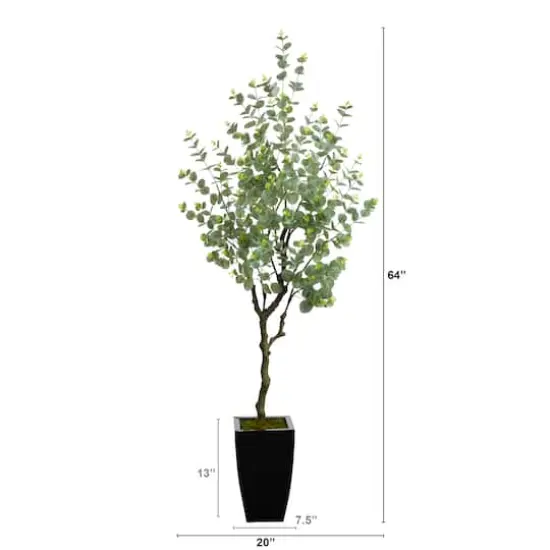 5.5ft. Eucalyptus Artificial Tree in Black Metal Planter {3}