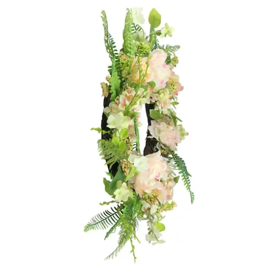 24" Pink & Green Rose & Peony Floral Artificial Spring Wreath {3}