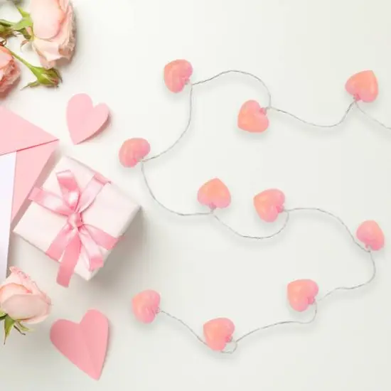 10ct. Pink LED Valentine's Day Heart String Lights with Clear Wire {3}