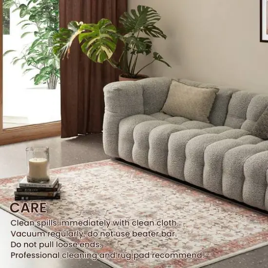 Glitzhome&reg; Ivory & Red Oriental Area Rug {7}