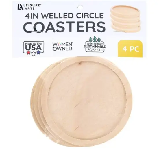 Leisure Arts&reg; 4" Circle Welled Wood Coaster Set {1}