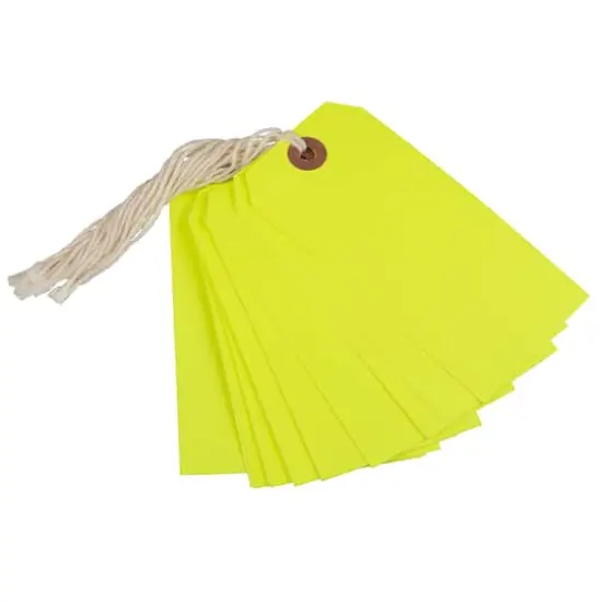 JAM Paper Medium Gift Tags with String Neon Yellow {3}