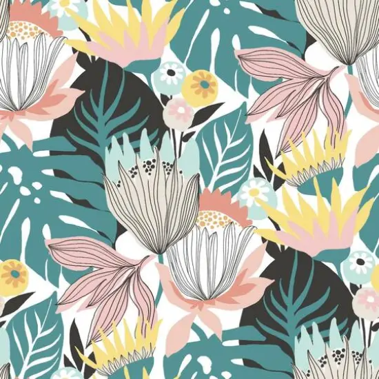 RoomMates Retro Tropical Leaves Peel & Stick Wallpaper Teal and Yellow {2}
