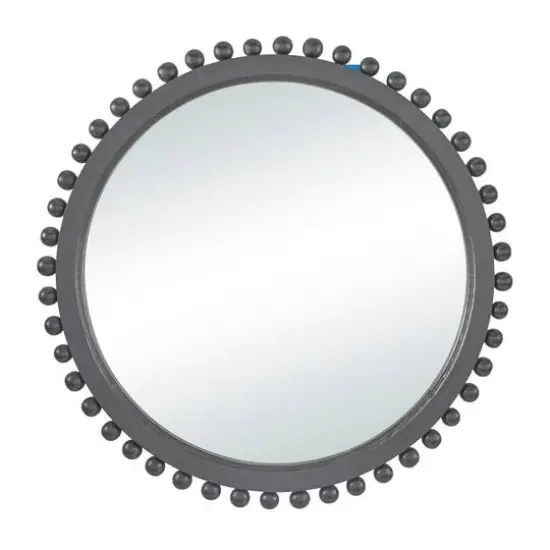 35" Mango Wood Beaded Ball Frame Wall Mirror Black {1}