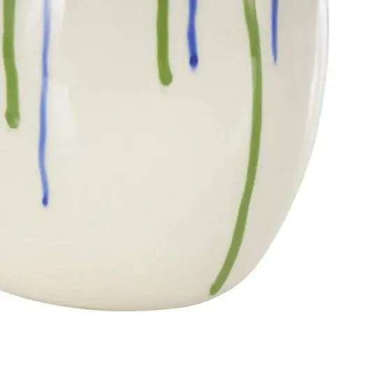 11" White, Green & Blue Drip Design Ceramic Vase with Handle {6}