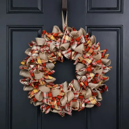 Glitzhome&reg; 18.5" Fall Plaid Fabric Wreath {3}