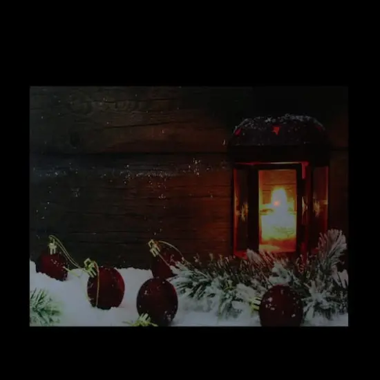 LED Lighted Candle Lantern In The Wintry Outdoors Christmas Canvas Wall Art {3}