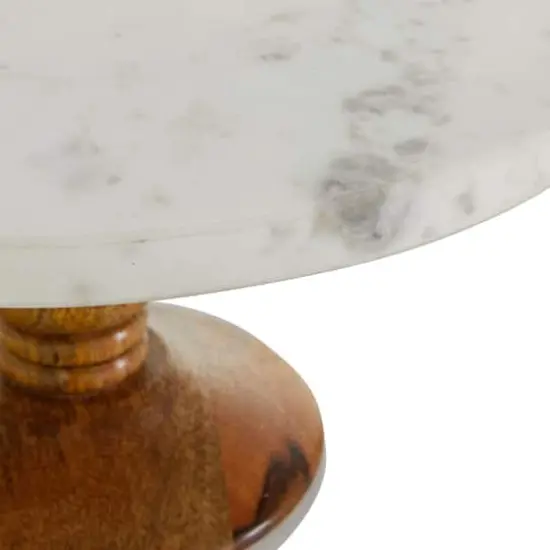 12" White Marble & Natural Wood Serving Tray {4}