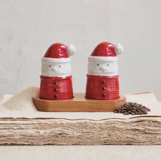Hello Honey® Santa Salt & Pepper Shakers on Acacia Wood Tray {3}