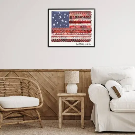 Stupell Industries God Bless America Phrase Macrame Pattern Flag Framed Giclee Art Black {3}