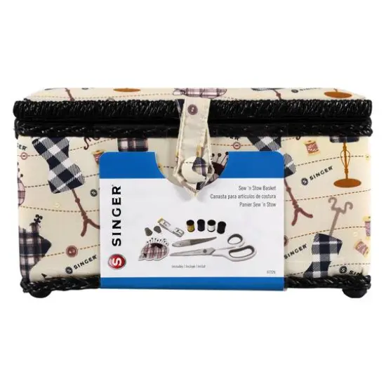 SINGER&reg; Large Classic Sewing Print Sewing Basket with Sewing Scissors & Notions {3}