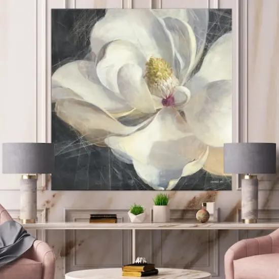 Designart - Vivid White Magnolia IV - Shabby Chic Premium Canvas Wall Art {4}