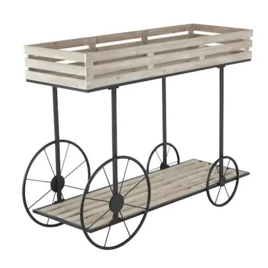 45" Cream Wood Wheelbarrow Shelf Plant Stand {3}