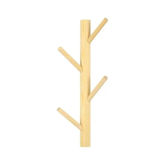 NEX™ 4-Hook Natural Wood Wall Mounted Tree Branch Coat Rack {1}