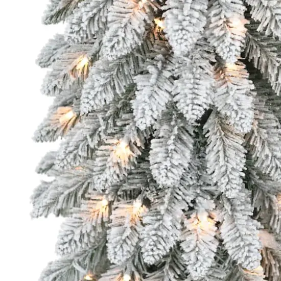 7ft. Pre-Lit Flocked Artificial Alpine Pencil Tree, Clear Lights {5}