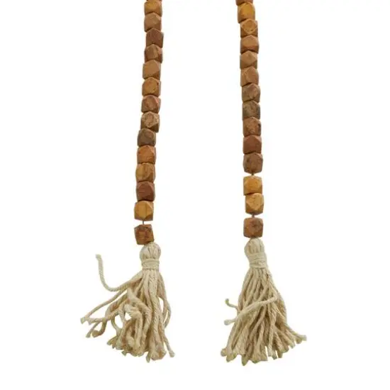 80" Bohemian Mango Wood Beads with Tassels Garland Dark Brown {4}