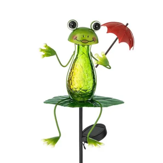 Glitzhome&reg; 39" Solar Lighted Frog Garden Stake {9}