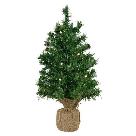 18" Pre-Lit Pine Artificial Christmas Tree in Burlap, Clear LED Lights {1}