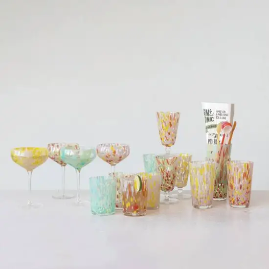 Hello Honey&reg; 5.75" Multicolor Round Stemmed Glass Drinking Glass Set {4}