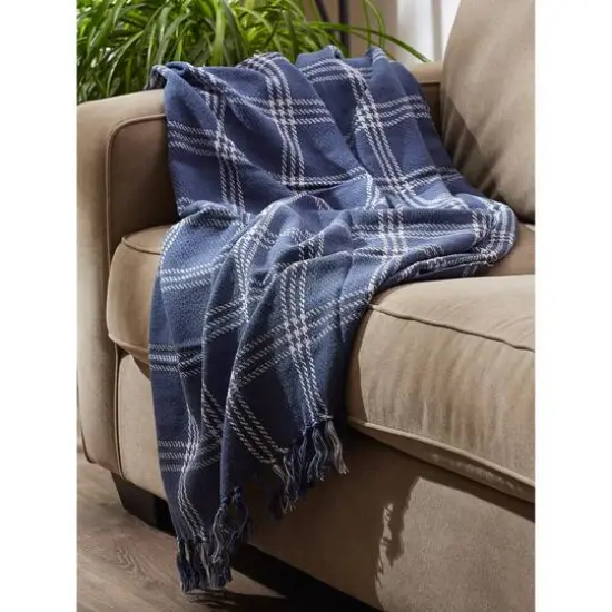 DII&reg; French Blue Modern Farmhouse Plaid Throw {5}