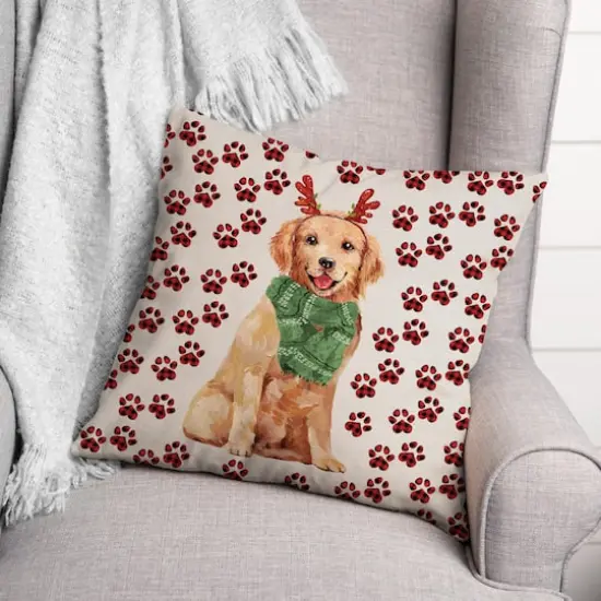 Golden Puppy Plaid Throw Pillow {3}