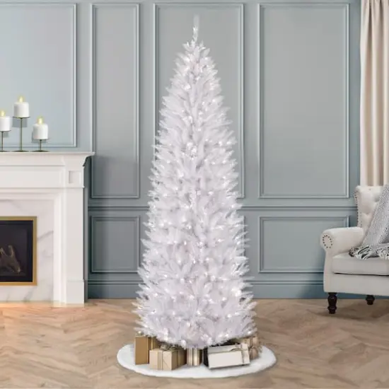 7.5ft. Pre-Lit White Fraser Fir Pencil Artificial Christmas Tree, Clear Lights {8}