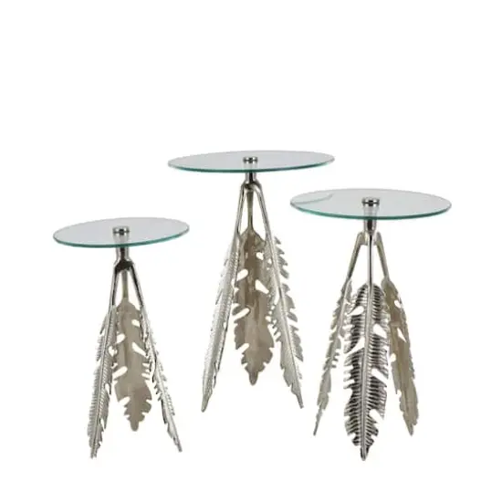 Silver Leaf Aluminum Metal Table Set {4}