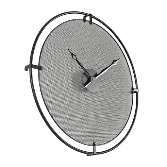 Industrial Black Metal & Gray Mesh Wall Clock {4}