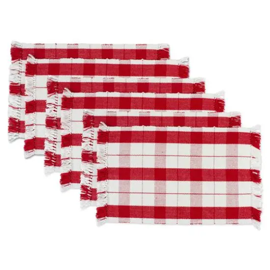DII&reg; Red Tinsel Plaid Fringed Placemats, 6ct. {1}