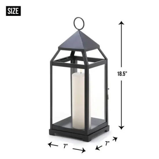 18.5" Black Contemporary Candle Holder Lantern {8}