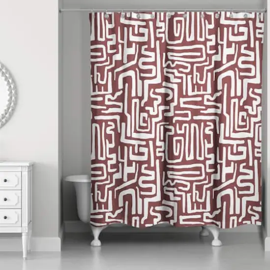 Woogly Shapes Shower Curtain Maroon {1}