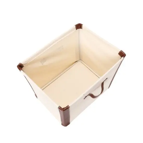Household Essentials 16" Canvas Bin with Vegan Leather Trim {9}
