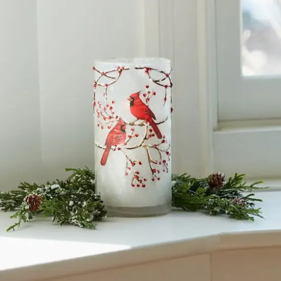 8" Cardinal Glass Candle Holder Set {3}