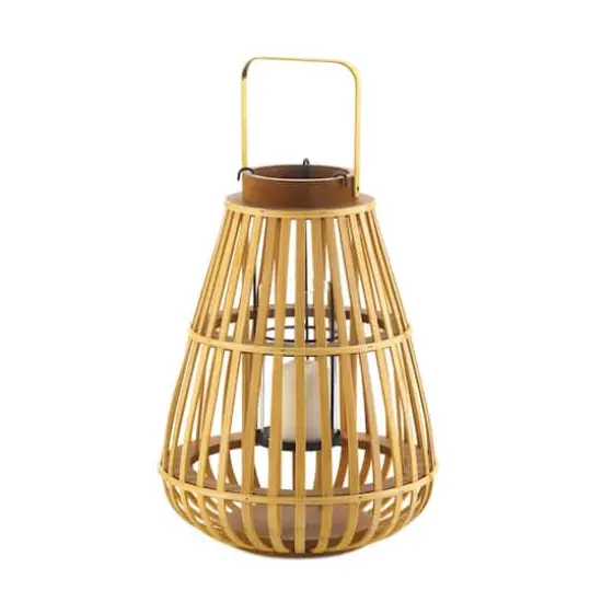 14" Slat Wood Candle Holder Lantern {4}