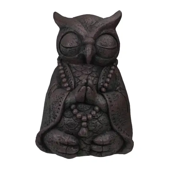 17" Dark Gray Meditating Buddha Owl Outdoor Garden Statue {1}