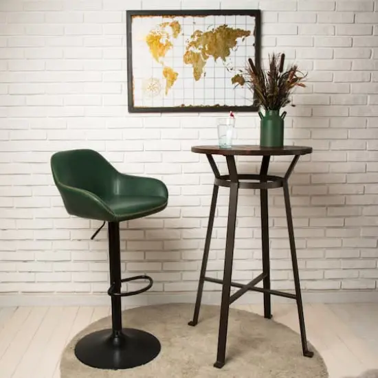 Glitzhome&reg; Mid-Century Leatherette Gaslift Adjustable Swivel Bar Stool Set Hunter Green {4}