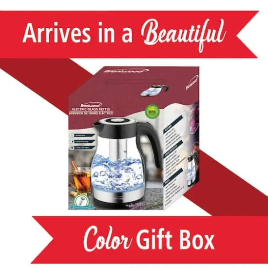 Brentwood 1.79qt. Black Cordless Glass Electric Kettle with Tea Infuser and Swivel Base {9}