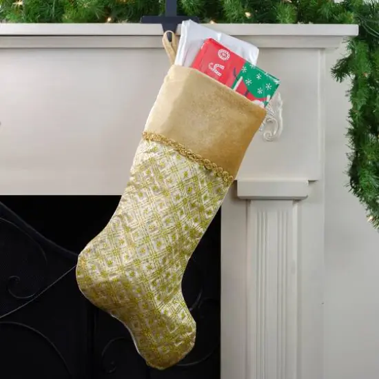 20.5" Gold Glitter Star Christmas Stocking {4}