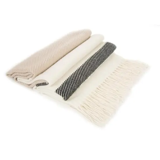 Glitzhome&reg; 78" Cream & Black Stripe Scarf with Tassels {7}