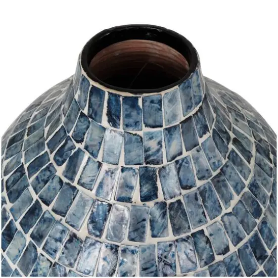 14" Blue Mother of Pearl Handmade Mosaic Inspired Vase {8}