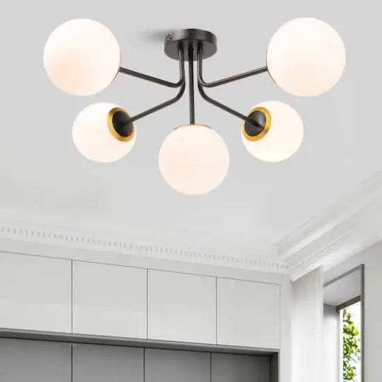 Hello Honey&reg; 27.5" Sputnik Semi-Flush Mount Opal Glass Ceiling Light Black & Gold {3}