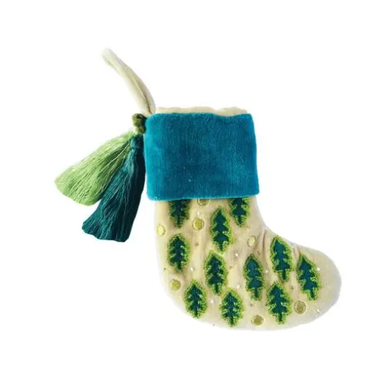 Hello Honey&reg; 7" Green Leaf & Tassel Cotton Velvet Stocking Ornament {1}
