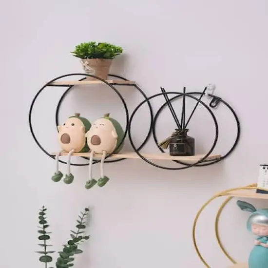 Black Wall Mounted 2-Tier Circular Floating Shelves {5}