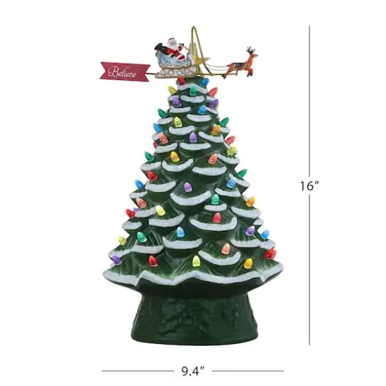 90th Anniversary Collection Green 16" Ceramic LED Tree with Animated Santa's Sleigh {4}